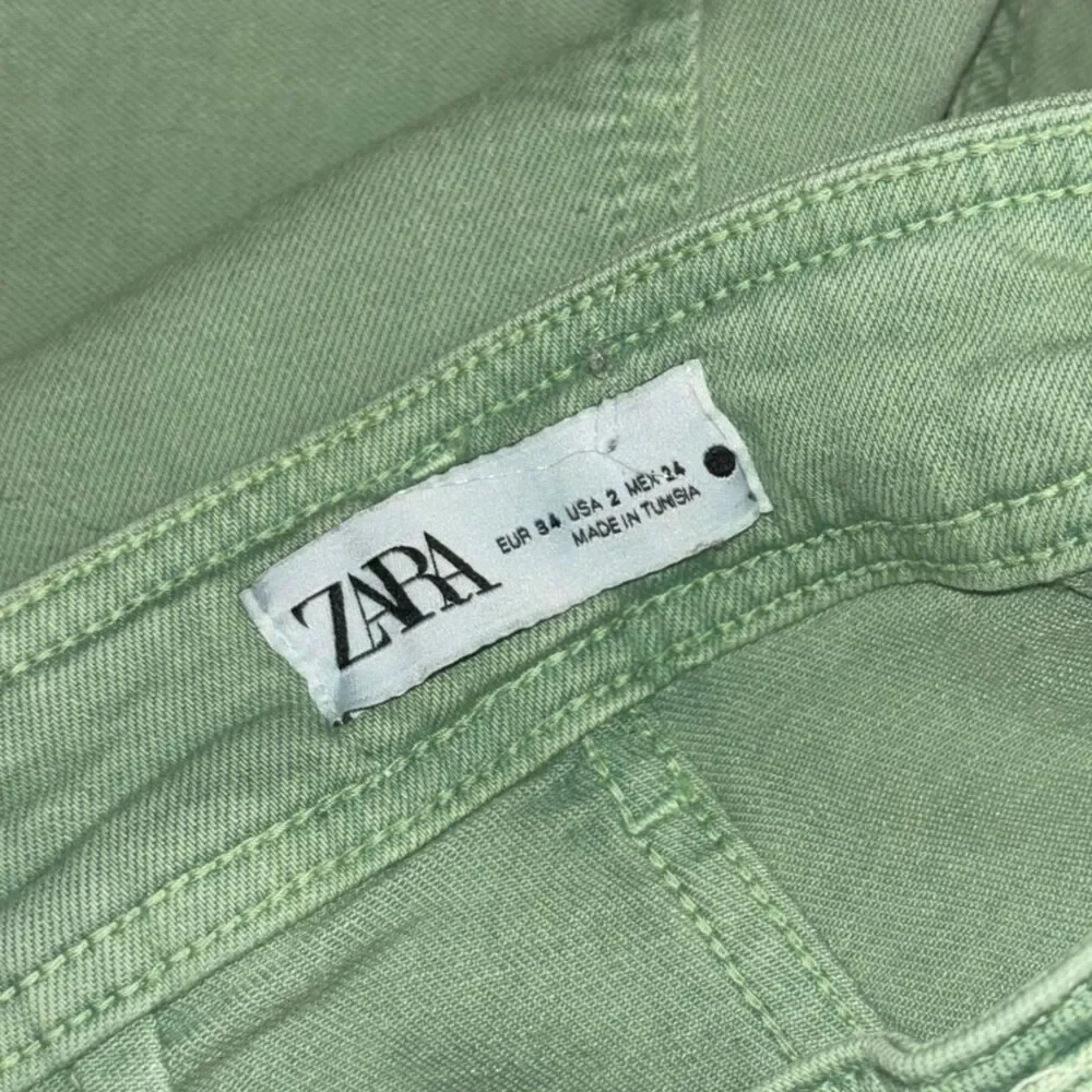 Zara Green Wide Leg High-Waist Jeans Size 2 Statement Denim - Picture 3 of 5